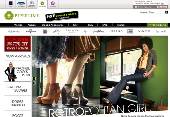 Gap created a new brand, Piperlime, to sell footwear and handbags online. There are no Piperlime physical locations.