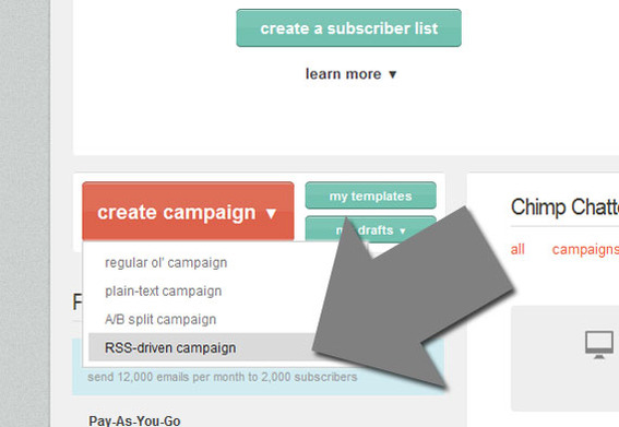 Start by selecting "RSS-driven campaign" from the MailChimp dashboard.