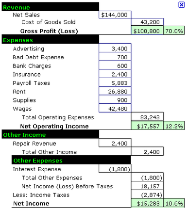 Sample income statement.