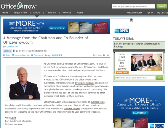 Welcome message from OfficeArrow.com founder Mike Lewis.