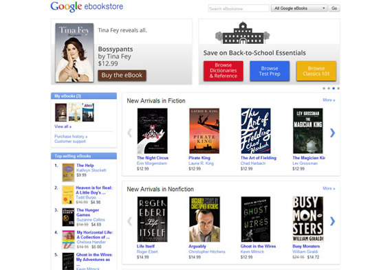 The Google ebookstore's home page has dozens of product images.