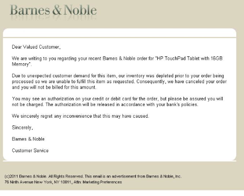 Thousands of Barnes & Noble customers received a simple, apologetic email saying inventory was depleted. Many were irritated over the use of the term “unexpected demand,” as the flurry of consumers seeking the deal was not a shock to the industry.