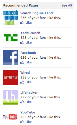 When using Facebook as the Page, you can see Pages others have recommended.
