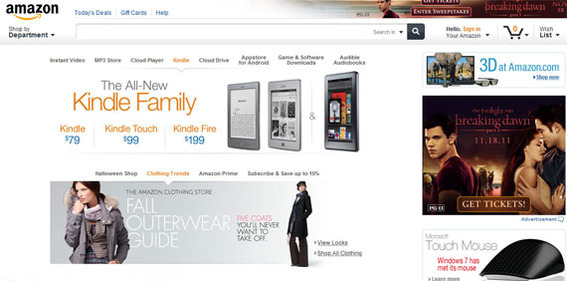 The new Amazon site demonstrates several current trends in site design.