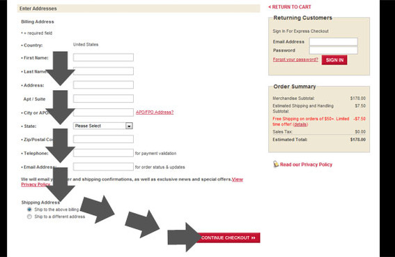 The Levi's checkout form has a clear path to completion.