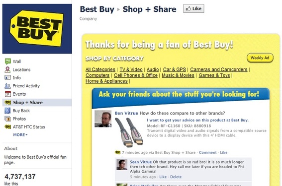 Best Buy's Facebook page targets younger customers