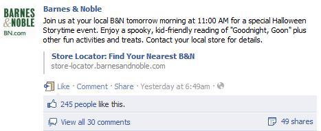 Barnes & Noble uses Facebook to promote in-store events.