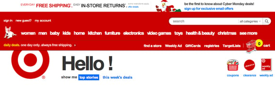 While Target's latest design is too "empty", it does understand the importance of free shipping and easy returns. These messages are prominently displayed at the top of the site.