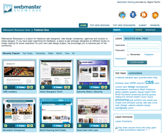 Webmaster Showcase allows freelance web designers to share designs.