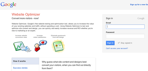 Google Website Optimizer is a free service for website testing.