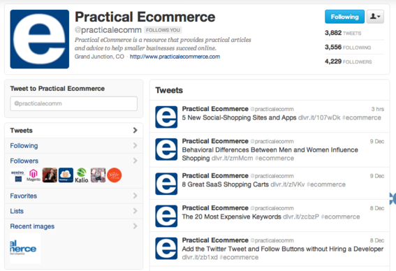 Practical eCommerce Twitter layout.
