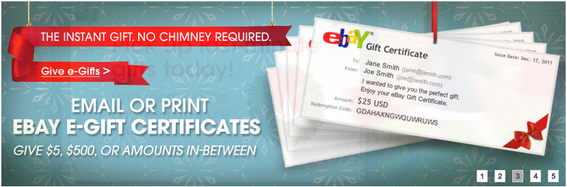 Everyone loves a bargain. This year eBay is hyping gift certificates prominently.