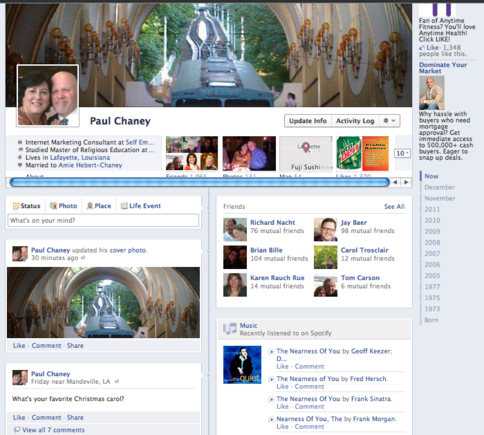 Facebook debuts Timeline, "a new kind of Profile." The image is the author's Timeline page.