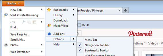 Firefox has its bookmark bar under "Options."