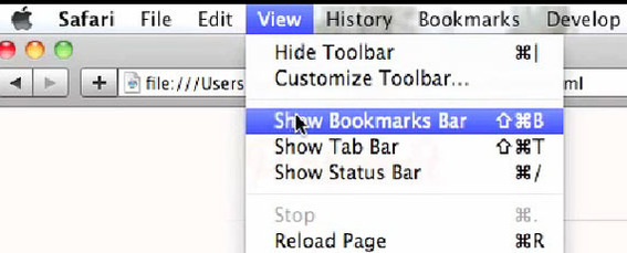 Safari has its "Show Bookmarks Bar" option under "View."