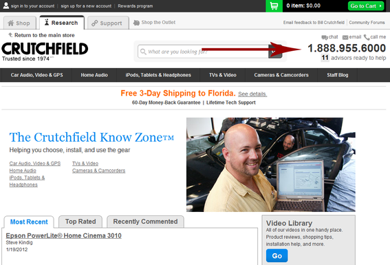Crutchfield, the electronics retailer, offers multiple ways to contact its customer service department.
