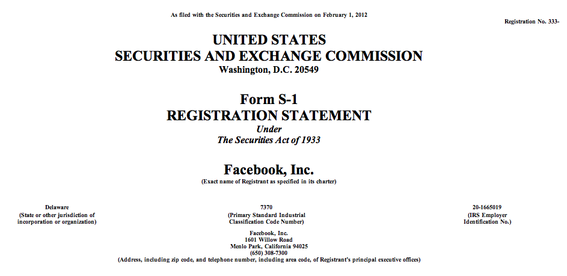 Facebook filed its S-1 registration statement, hoping to raise $5 billion in a potential $100 billion overall valuation.
