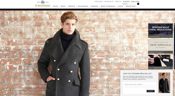 Crombie's Magento site features a nearly full page content slider.