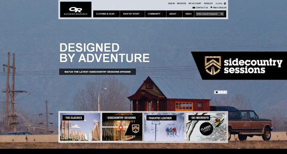 Outdoor Research treats its home page like a content slider.