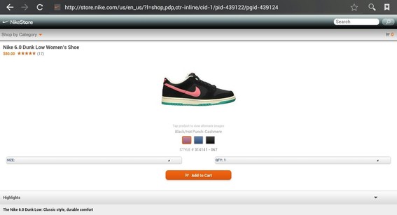 For smaller screens, Nike has a cleaner, simpler web interface.