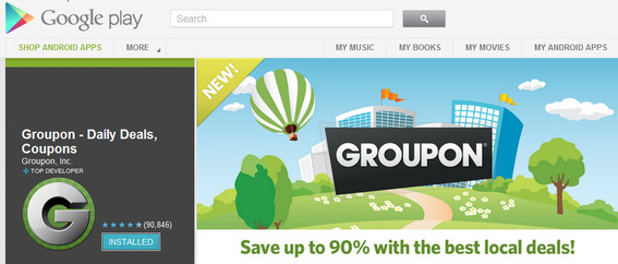 Groupon's Android app in the Google Market