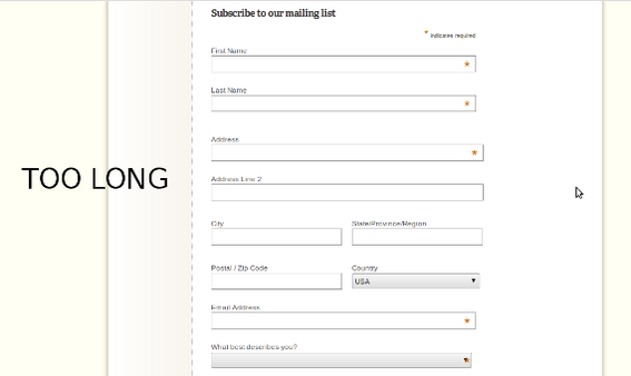 Long email subscription forms kill  conversion.