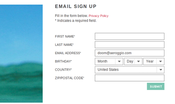 Roxy gets additional subscriber information on the email subscription confirmation page.
