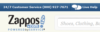 Zappos' clearly-displayed contact information makes it easy for customers to contact them.