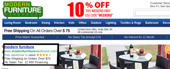 This PPC ad's copy is echoed on the landing page.