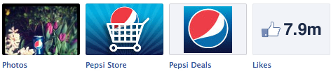 Pepsi custom app icons link to an online store and special offers.