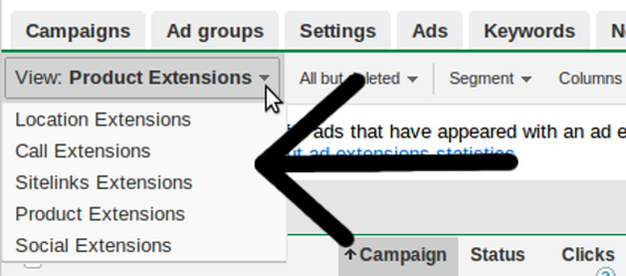 There were five ad extensions available at the time of writing.