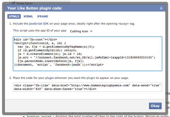 Get the Like Button code page contains a customizable form.