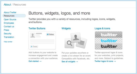 Twitter offers two social sharing options - buttons and widgets.