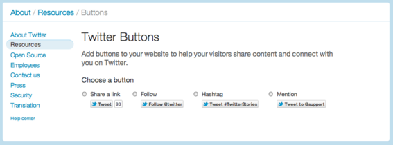 There are four Twitter button options to choose from. 