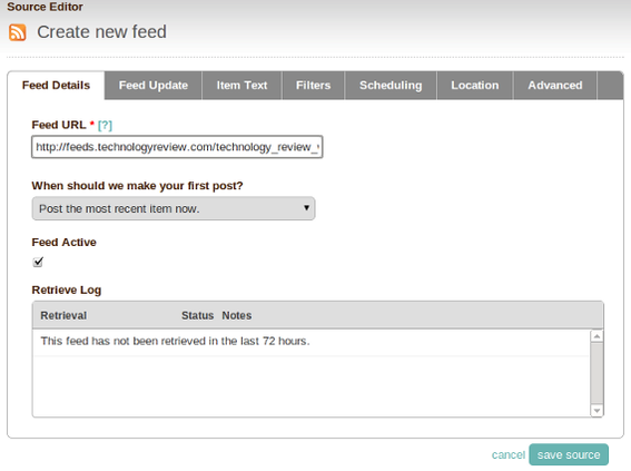Any standard RSS feed can be published via Dlvr.it.