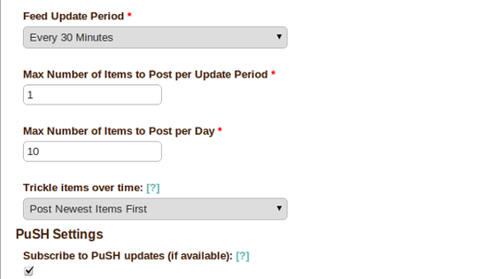 The Feed Update tab allows a marketer to schedule how often a feed is checked.
