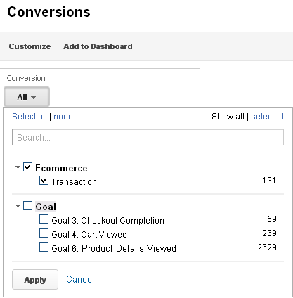 You can filter your data to show only conversions.