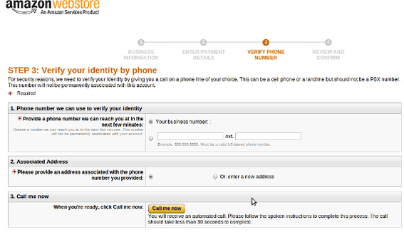 Amazon's Webstore also requires telephone verification.