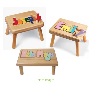 Name-puzzle stools, from StorkGifts.