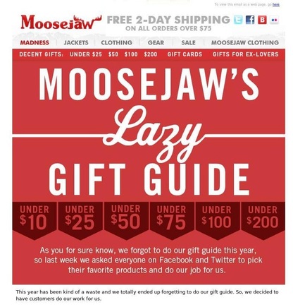 This email offers a gift guide with ideas from customers.