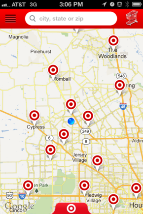 The Target app uses the phone's built-in GPS to show the location of nearby stores. 