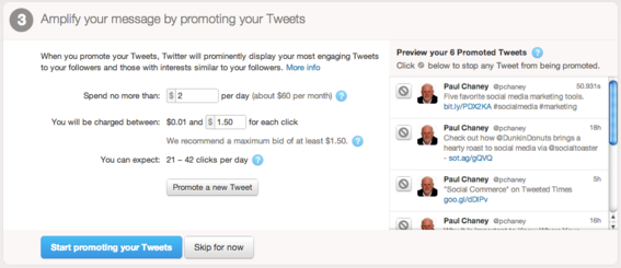 Select your budget for Promoted Tweets.