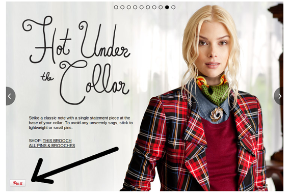 Nordstrom's includes "Pin It" buttons on its lookbook photos.