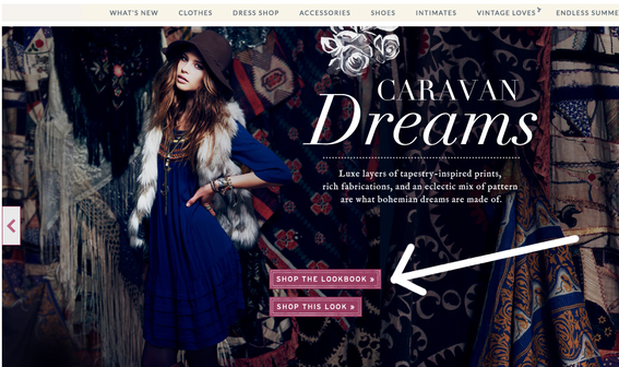 Free People centers its shopping links directly over each lookbook image.