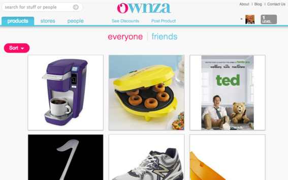 Social shopping site Ownza resembles Pinterest.