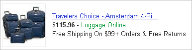 This Product Listing Ad, from Luggage Online, can be easily changed to include holiday-related text. 