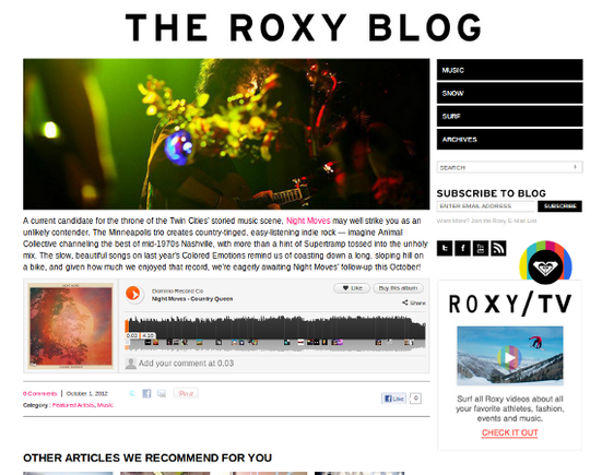 The Roxy Blog's content is audience centric.