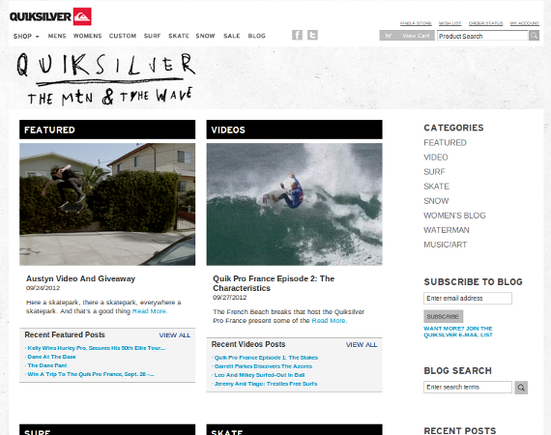 Quiksilver's blog is rich with video content.