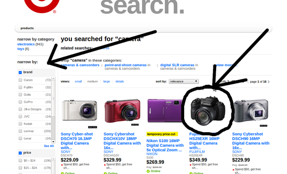 Target treats its search results pages like a product category page.