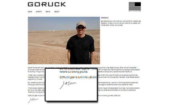Having a human face, if you will, helps shoppers connect with Goruck. 